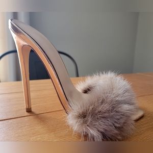 Rose Gold Furry Stiletto Heels - Size 37 (US 6.5 / 7)